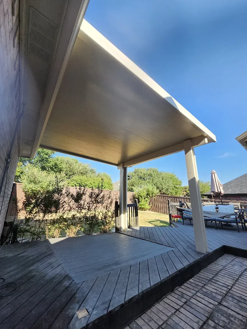 Weatherwood attached insulated aluminum patio cover in Plano