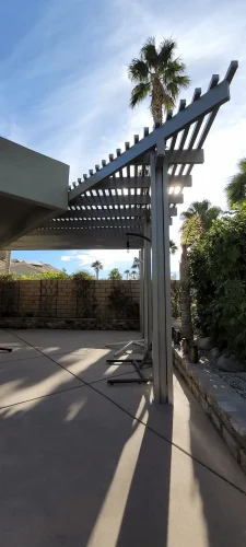 custom designed pergola with a triangular shape